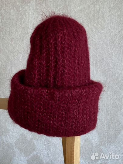 Женская шапка токори мохеровая бордовая