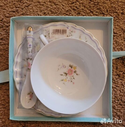 Чайная пара фарфор с ложкой