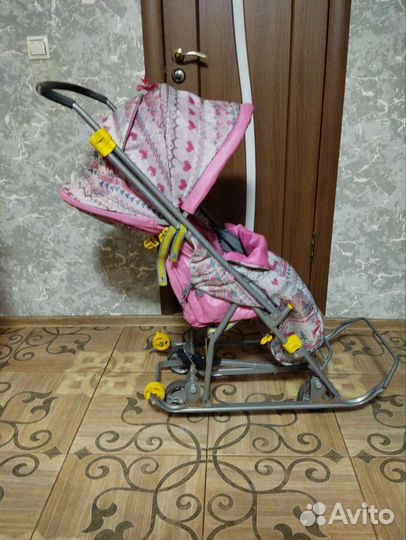 Детские санки коляска с большими колесами