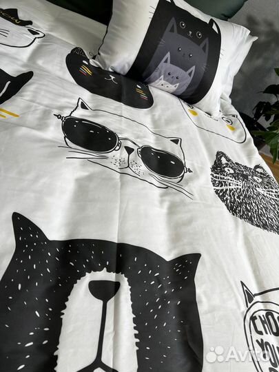 Белье постельное с котиками египеткий хлопок