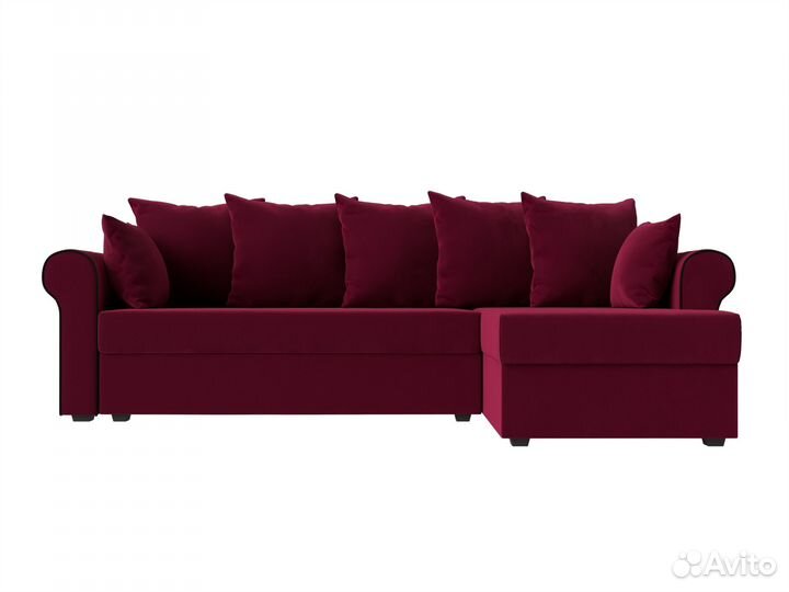 Диван угловой Рейн правый угол, микровельвет, бордовый