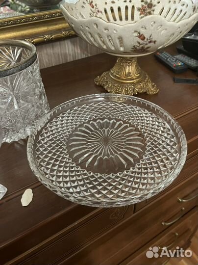 Хрустальная тарелка поднос вазочка