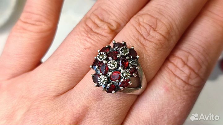 Винтаж кольцо с гранатами 3ct, 7,89 гр, 925