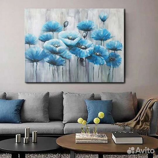 Картина маслом синие цветы