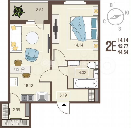 1-к. квартира, 44,5 м², 5/10 эт.