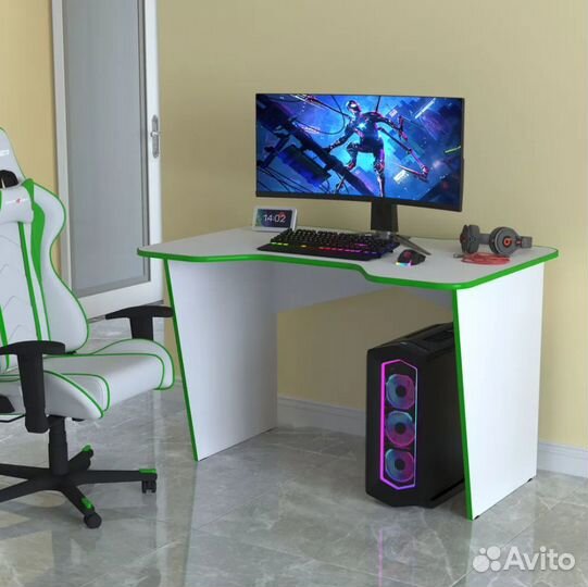 Ск-03,2 (Белый. Кант салатовый) Стол компьютерные