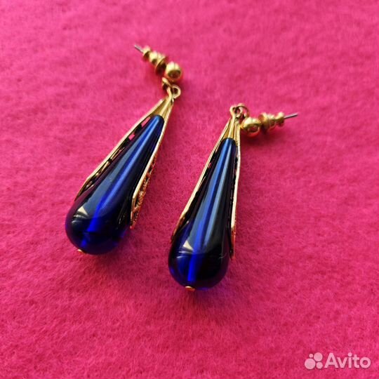 Серьги винтажные Ультрамарин синие 1992 Avon