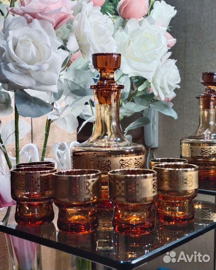 Набор штоф / графин и 6 стопок. Чехия Богемия