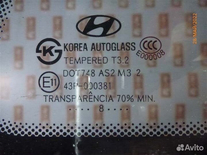 Стекло заднее правое Hyundai Santa Fe CM G6EA 2008