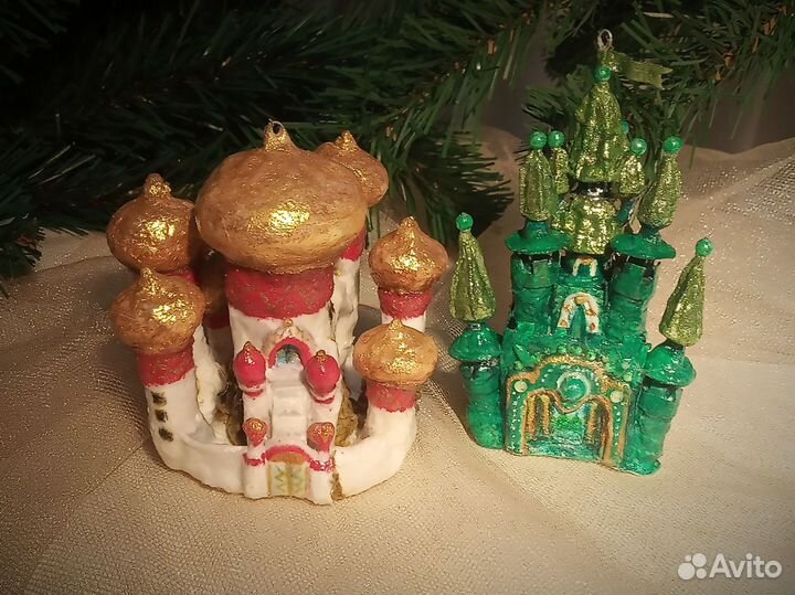 Ватные авторские елочные игрушки города