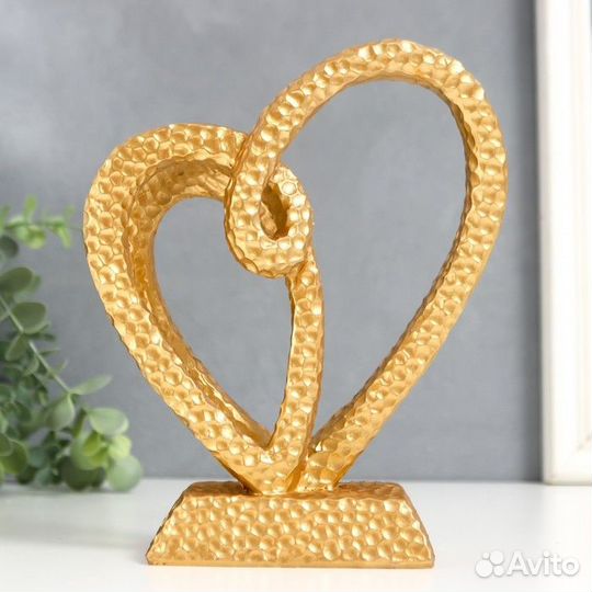 Сувенир полистоун 'Два сердца в одном' золото 20,5