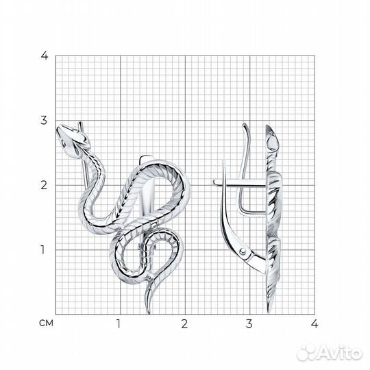 Серьги из серебра «Змея»