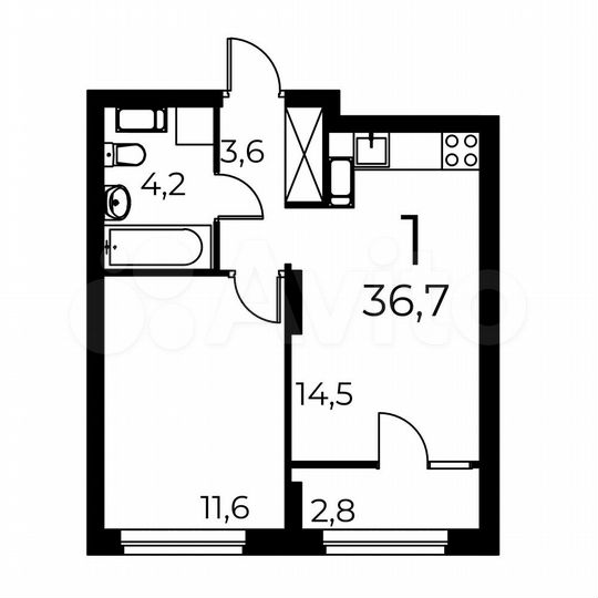 1-к. квартира, 36,7 м², 18/19 эт.