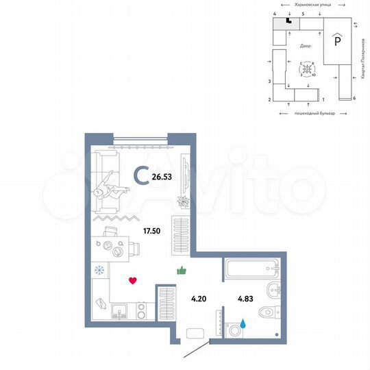 Квартира-студия, 26,5 м², 11/25 эт.