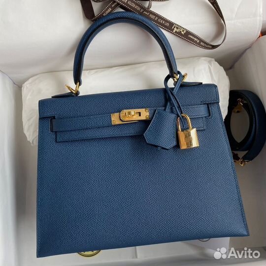 Сумка hermes kelly 25 GHW Deep Blue Epsom