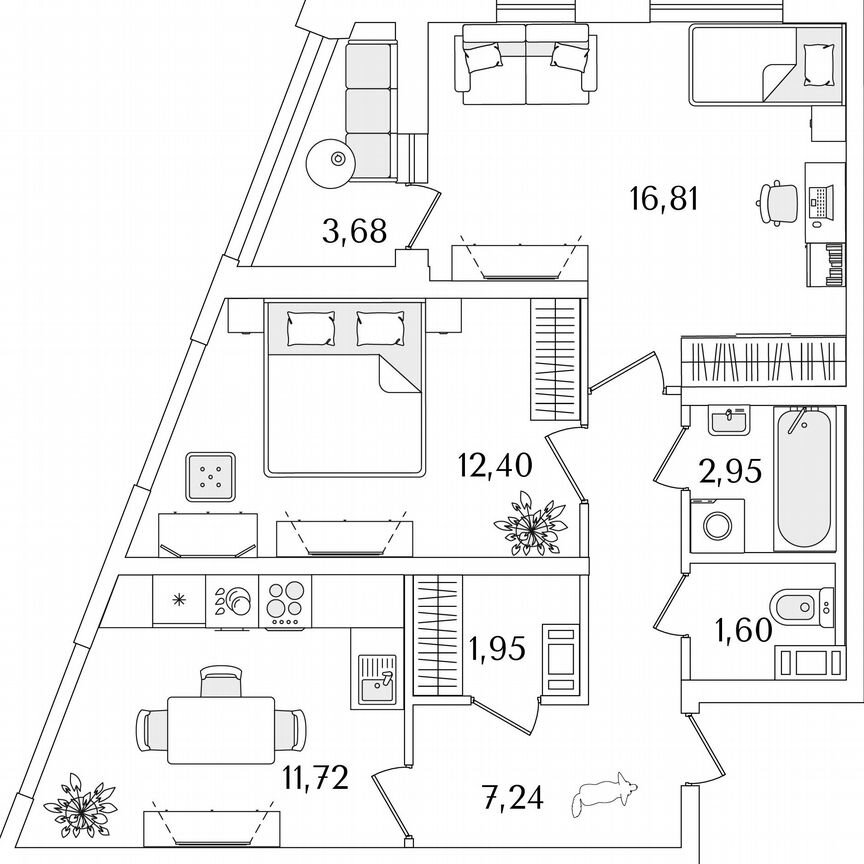 2-к. квартира, 56,5 м², 7/17 эт.