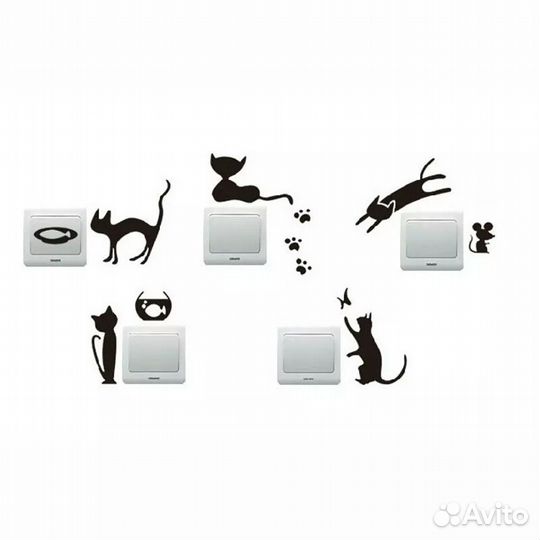 Кошки Набор Наклейки стикеры на стену или выключат