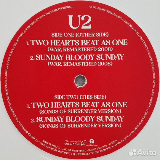 Виниловая пластинка U2 - TWO hearts beat AS ONE