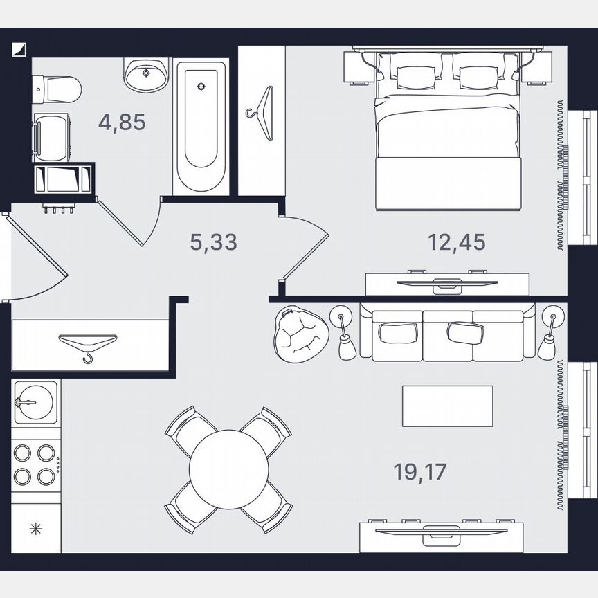 2-к. апартаменты, 41,8 м², 7/24 эт.