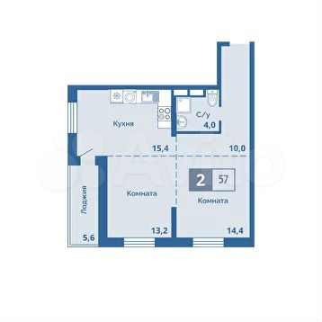 2-к. квартира, 57 м², 7/15 эт.
