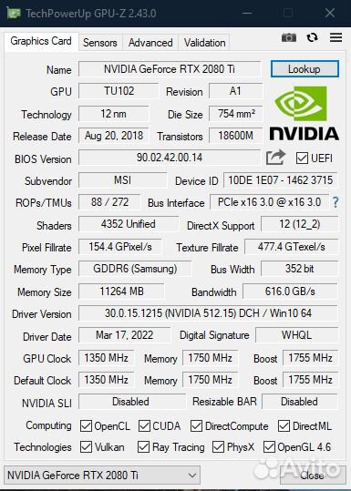 MSI RTX 2080 Ti gaming X trio 11Gb