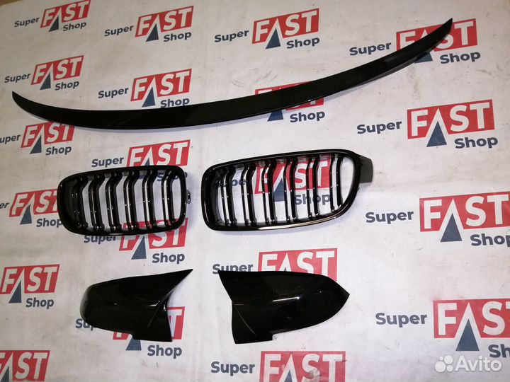 Крышки зеркал+ноздри+спойлер bmw 3 f30