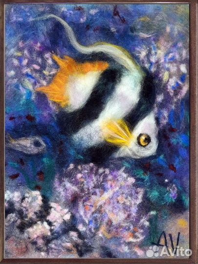 Картина выполнена из шерсти. Акварелная живопись