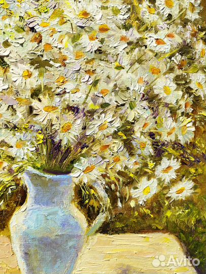 Картина с ромашками маслом 30х30
