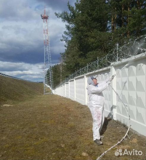 Покраска безвоздушная помещений, зданий,заборов