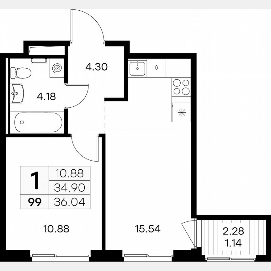 1-к. квартира, 36 м², 8/9 эт.
