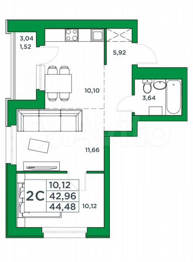 2-к. квартира, 44,5 м², 10/24 эт.