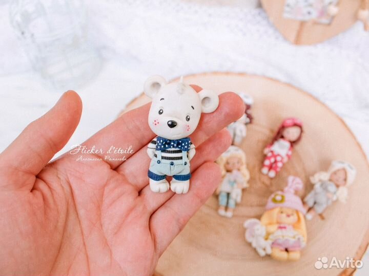Брошка мишка из полимерной глины