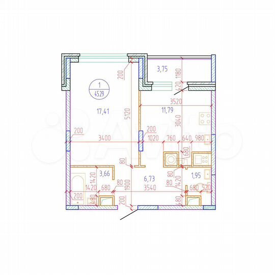 1-к. квартира, 45,3 м², 4/17 эт.