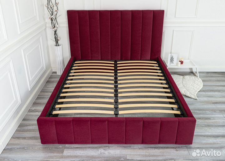 Кровать 160х200 двуспальная велюр бордо Богема