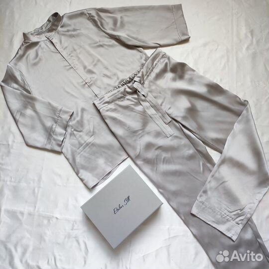 Пижама из натурального шёлка, мужская, серебристая