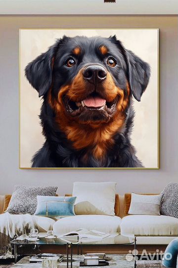 Картина маслом собака-улыбака Премиум холст