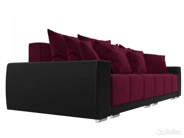 Диван прямой Лига-028, микровельвет, бордовый, черный