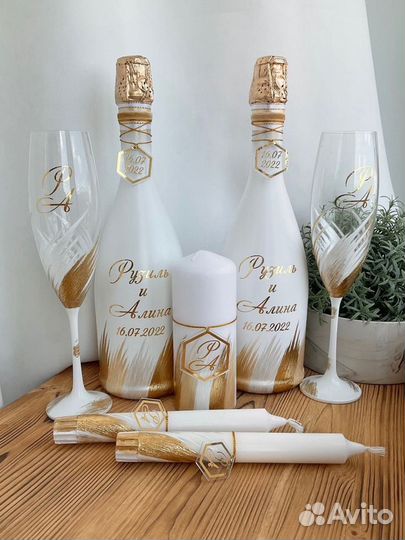 Свадебные аксессуары. Ручная работа. Бокалы. Свечи