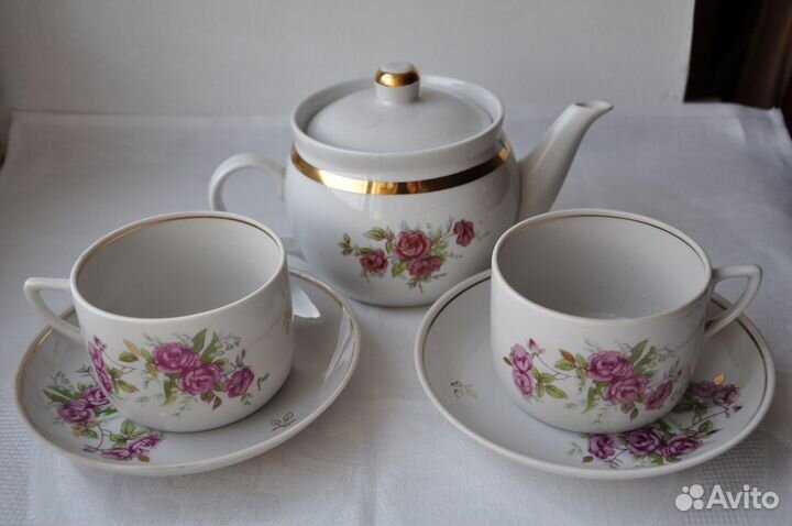 Чайная пара Дулёво, Розы, 1964 г, СССР