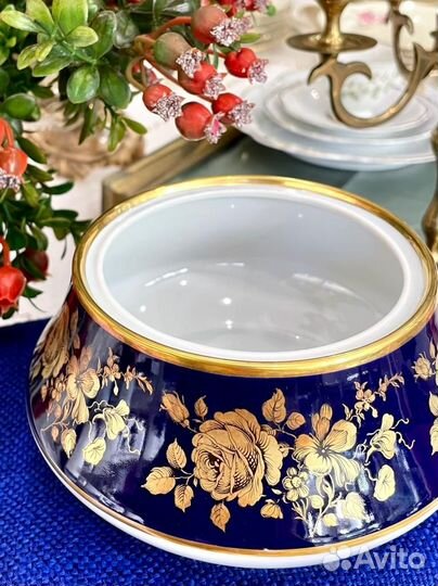 Ваза, конфетница Waldershof Золотые розы Cobalt