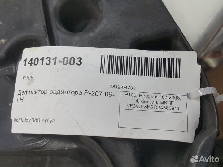 Дефлектор радиатора левый Peugeot 207