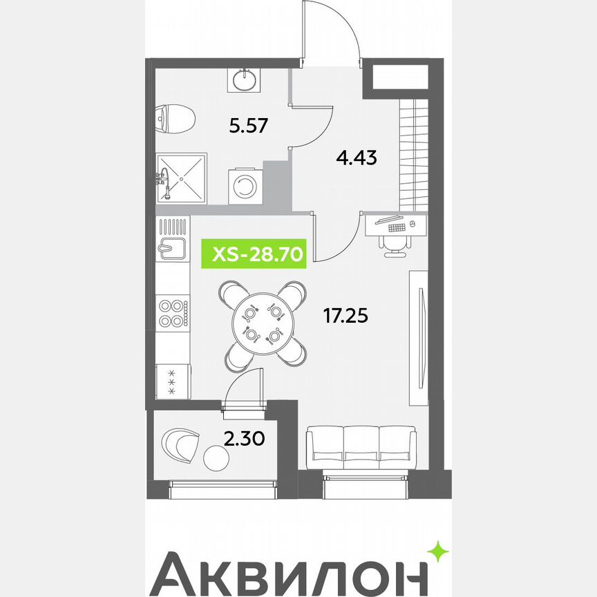 Квартира-студия, 28,7 м², 11/12 эт.