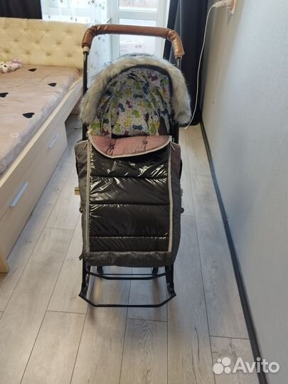 Детские санки коляска с колесами бу
