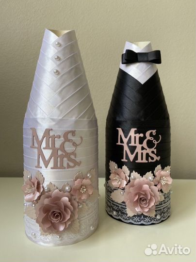 Свадебные украшения на бутылки