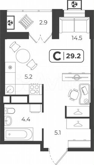 Квартира-студия, 29,3 м², 6/17 эт.