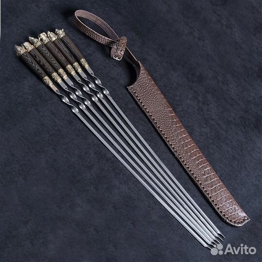 Набор шампуров Звери кож.колчане