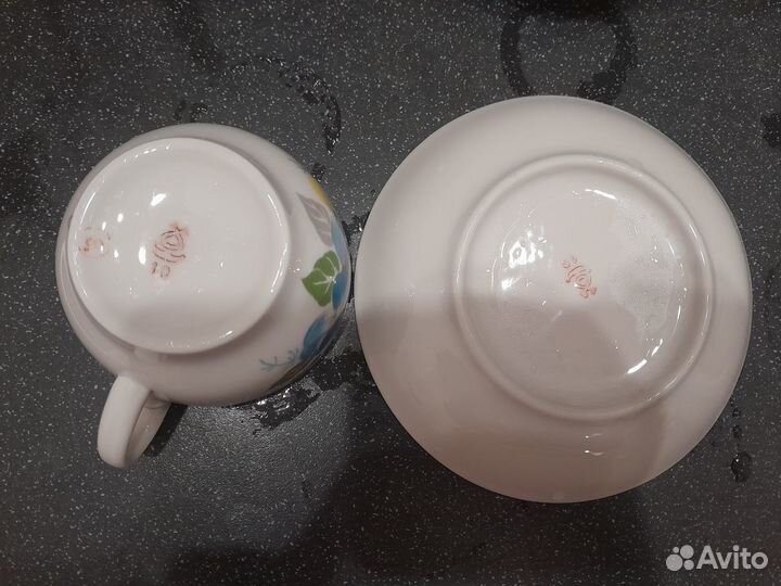 Чайная пара Анютины глазки Красный фарфорист