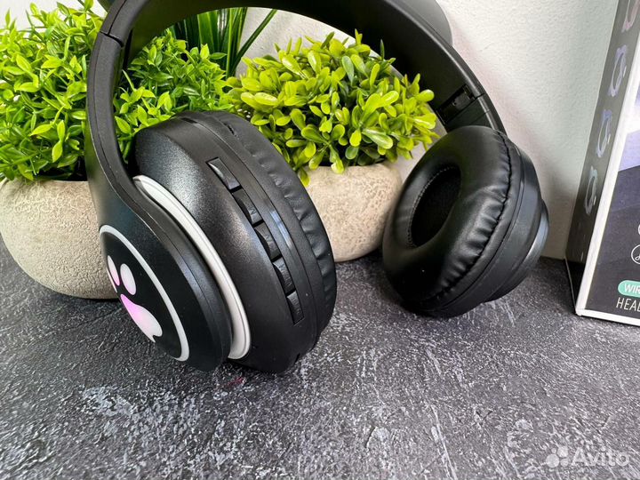 Беспроводные наушники детские с ушками чёрные