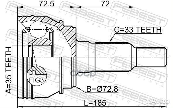 Шрус внешн (35x72.8x33) cadillac escalade II 19