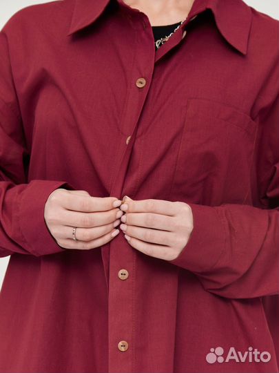 Рубашка женская оверсайз из 100 хлопка, марсала